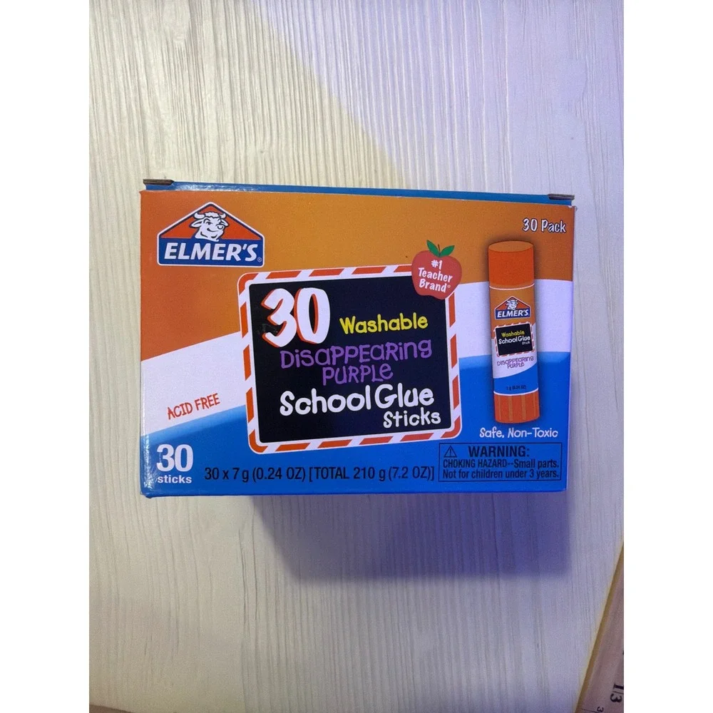 Elmer's School Glue Sticks Kids 30 Pack Purple NEW Washable Disappearing